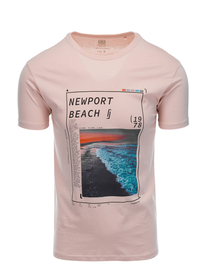 T-shirt męski z nadrukiem - różowy V15B S1434