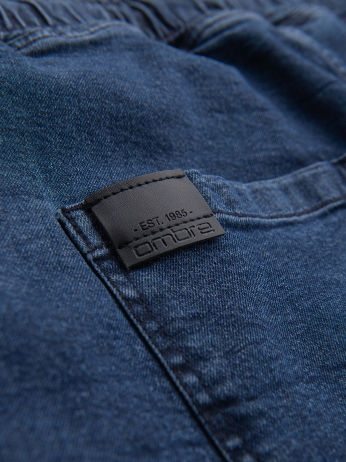 Men's denim shorts with rolled up leg - dark blue V2 OM-SRDS-0161