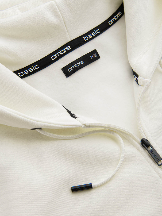 Men's unbuttoned cotton BASIC sweatshirt - cream V5 OM-SSBZ-0160