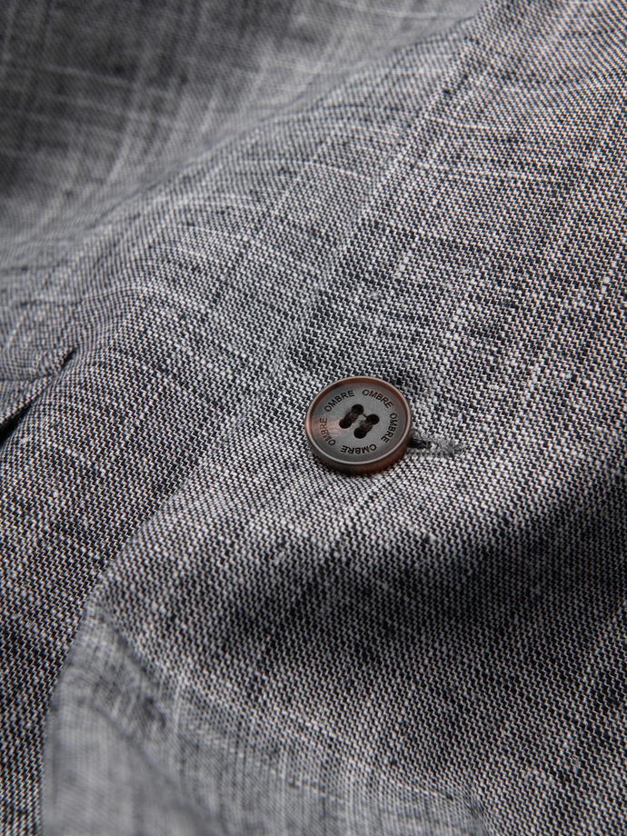 Marynarka męska o kroju REGULAR z lnem - grafitowa V5 OM-BLZB-0128