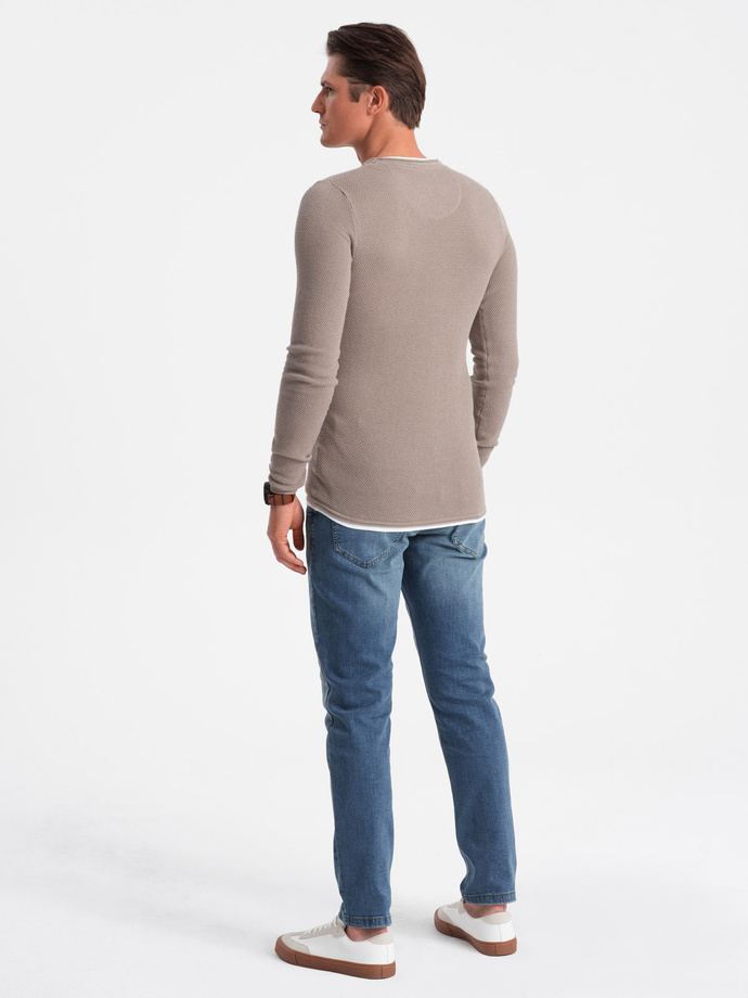 Men's cotton sweater with round neckline - cold beige V9 OM-SWSW-0103