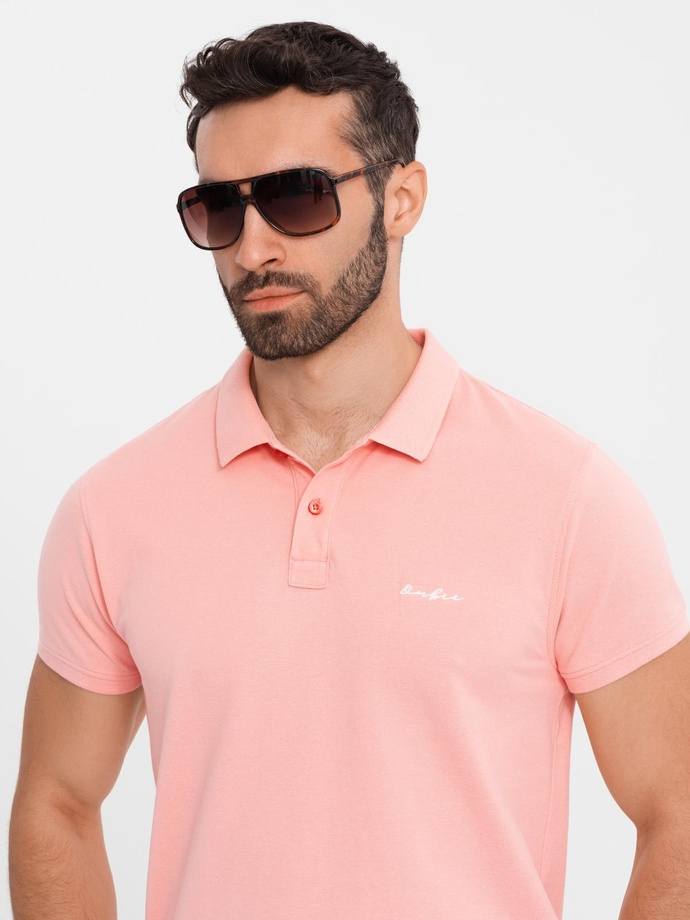 Cotton pique knit polo shirt - pink V5 OM-POSS-0103