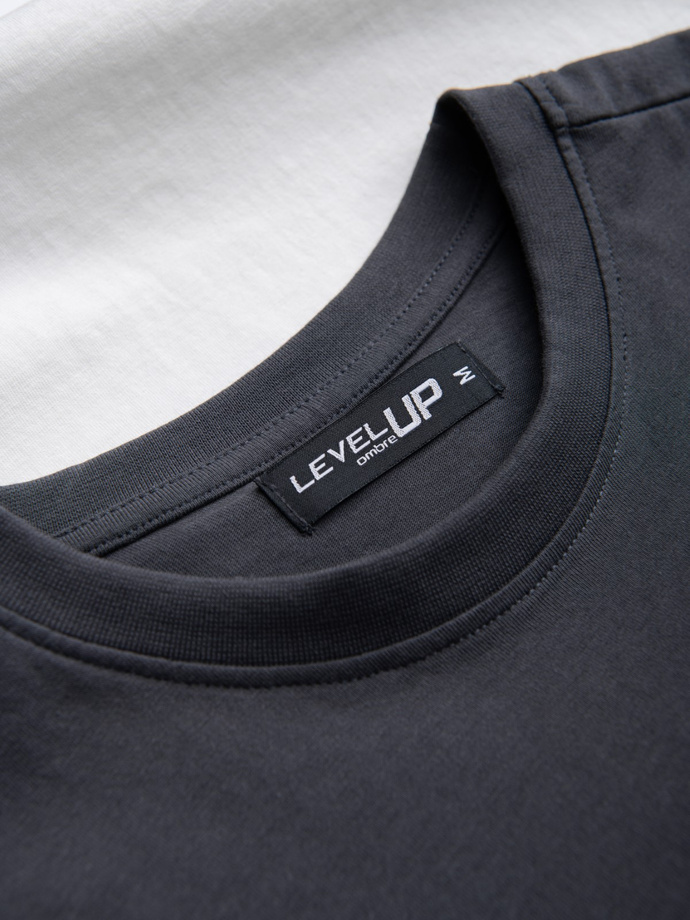 T-shirt męski bawełniany trójkolorowy z logo - grafitowo-oliwkowy V9 S1747