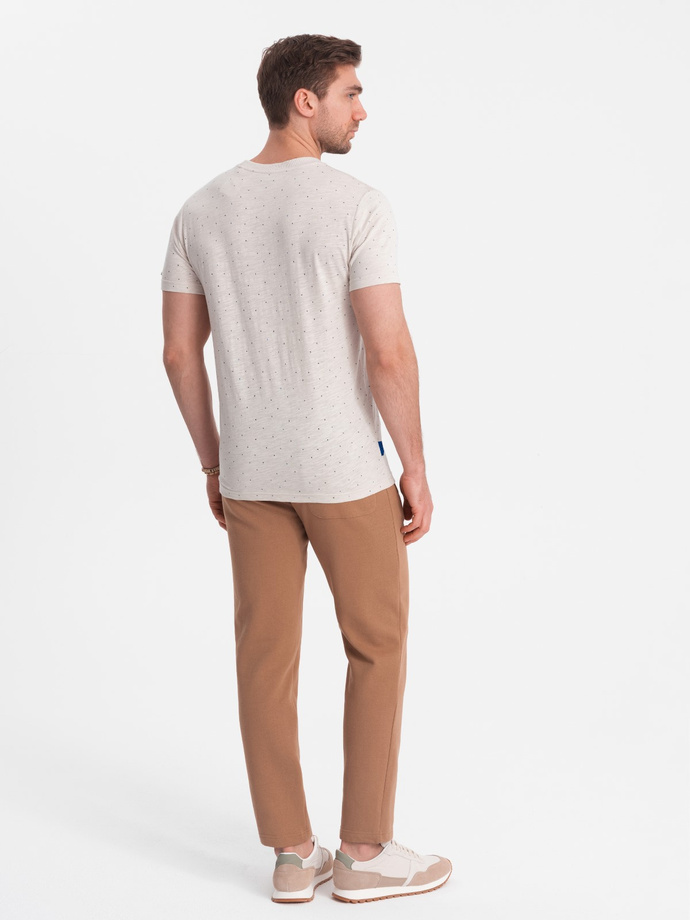 Men's full-print t-shirt with colorful letters - light beige V1 OM-TSFP-0185