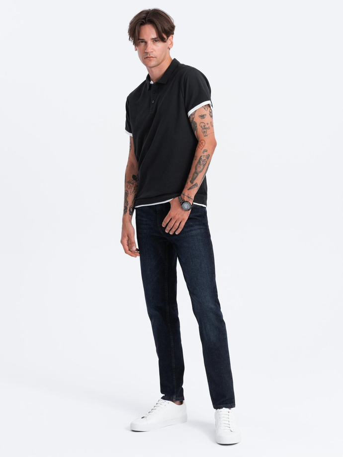 Men's cotton polo shirt with contrast trim - black V8 OM-POSS-0113