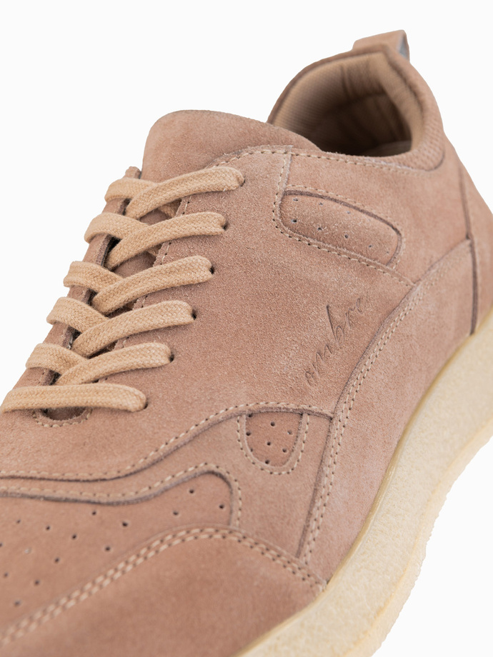 Lekkie zamszowe sneakersy męskie w stylu sportowym – beżowe V3 OM-FOSL-0205