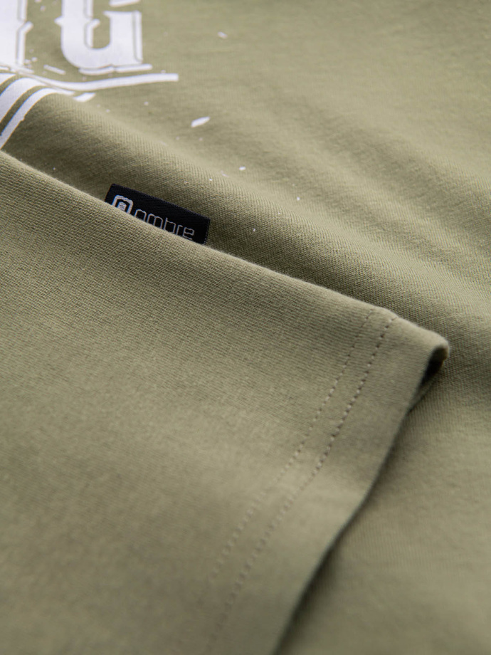 T-shirt męski z nadrukiem w stylu motocyklowym – oliwkowy V2 OM-TSPT-0125