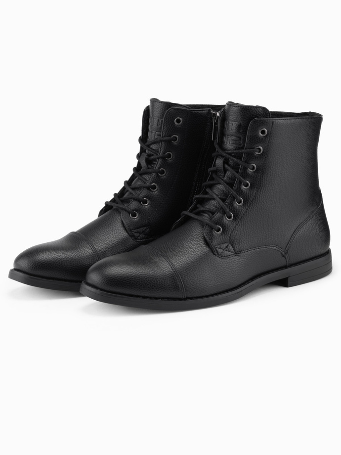 Męskie buty z ekoskóry z ocieplaną wysoką cholewką – czarne V1 OM-FOBO-0172 (BLACK)