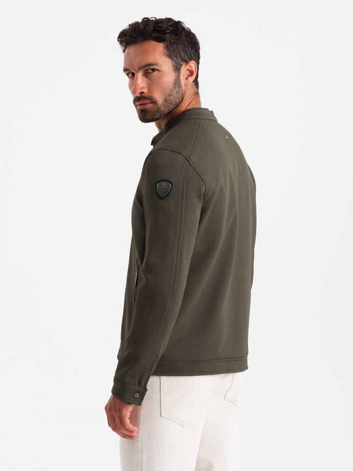 Men's BIKER jacket in structured fabric - dark olive green V1 OM-JANP-0138