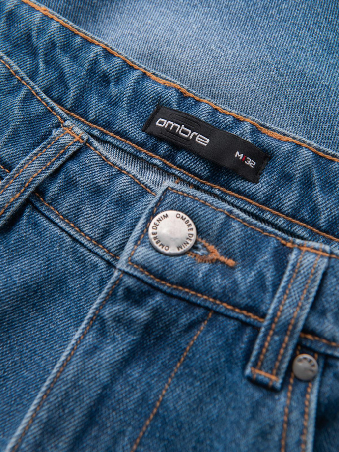 Męskie krótkie spodenki jeansowe z przetarciami i dziurami – niebieskie V3 OM-SRDS-0157