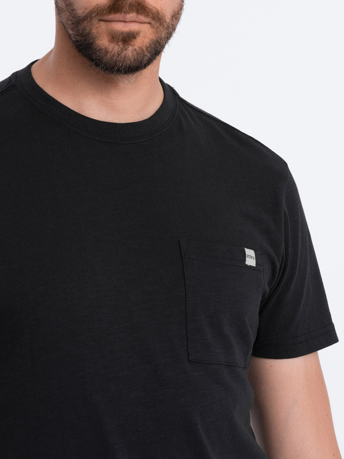 Dzianinowy T-shirt męski z naszytą kieszonką - czarny V5 S1621