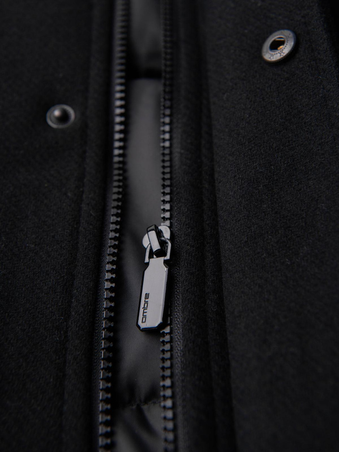 Płaszcz męski parka z wełną i kapturem - czarny V1 OM-COWC-0132