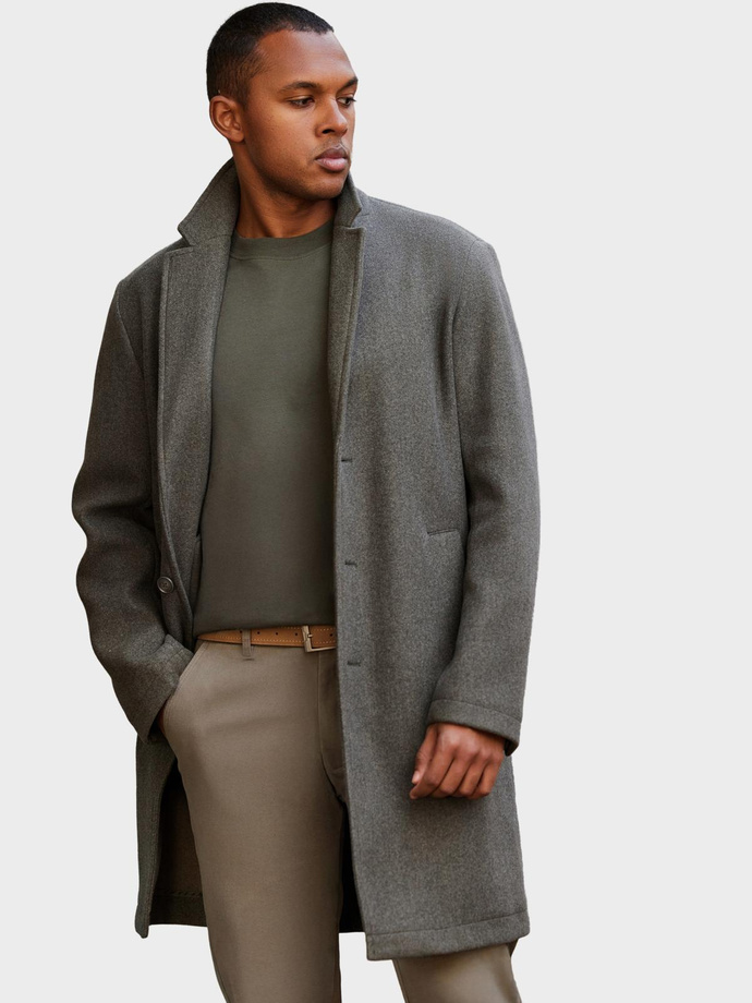 Men's lightweight single-breasted coat - graphite-khaki V6 OM-COWC-0104