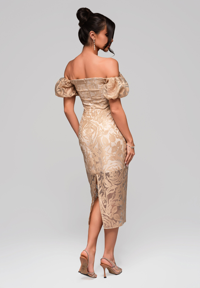 LA-OM-DLR127 Regular Fit Beige Evening Dress