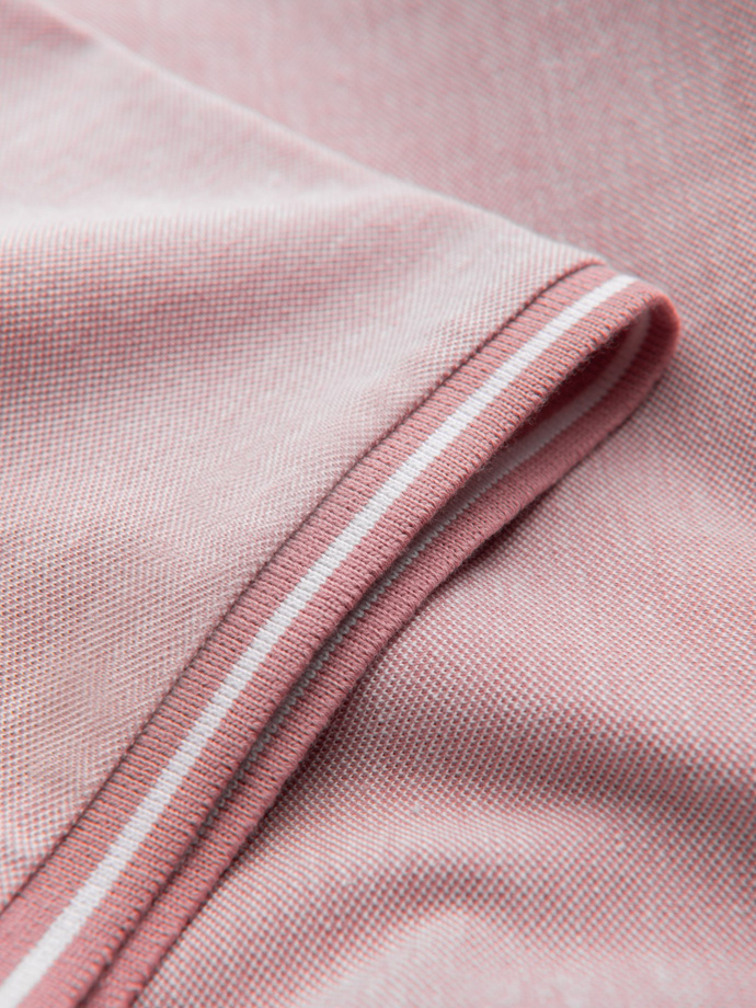 Melanżowa koszulka męska polo z kołnierzykiem w paski – różowa V2 OM-POSS-0109