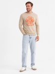 Men's unbuttoned sweatshirt with collegiate print - sand V1 OM-SSPS-0154