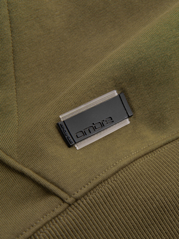 Bluza męska dresowa kangurka z kapturem BASIC – oliwkowa V2 OM-SSBN-0161