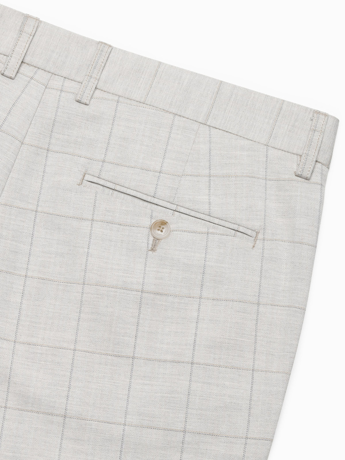 Men's pants with a classic cut in a delicate check - beige V1 OM-PACP-0187