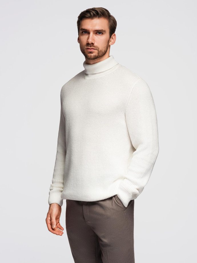 Classic men's cotton turtleneck sweater - white V3 OM-SWTN-0162