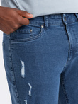 Washowane spodnie męskie jeansowe TAPERED FIT z przetarciami – niebieskie V2 OM-PADP-0163
