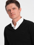 Sweter męski z dekoltem "w serek" z koszulowym kołnierzykiem - czarny V1 OM-SWSW-0102