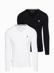 Set of 2x men's SLIM FIT longsleeve with V neckline and logo - mix white/black V4