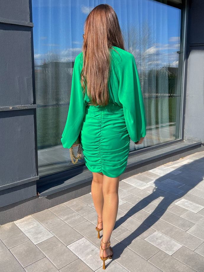 Women's mini dress with round neckline with fitted cut PERI DLR207 - green