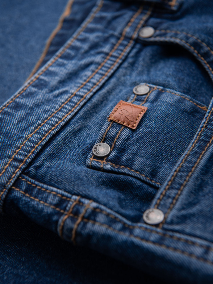 Men's denim shorts with classic cut - dark blue V3 OM-SRDS-0171