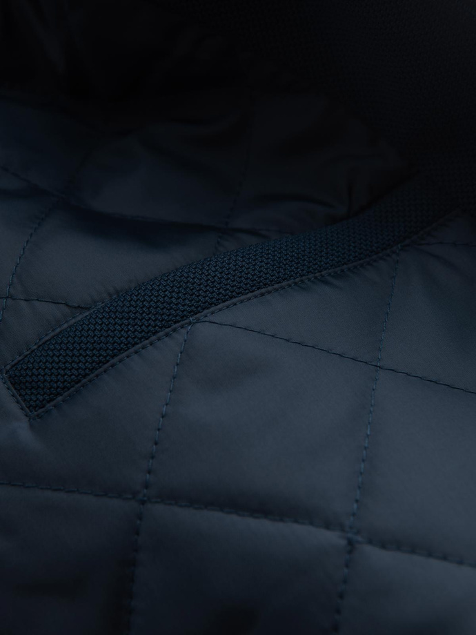 Męska kurtka typu biker ze stójką i kieszeniami – granatowa V1 OM-JALP-0157