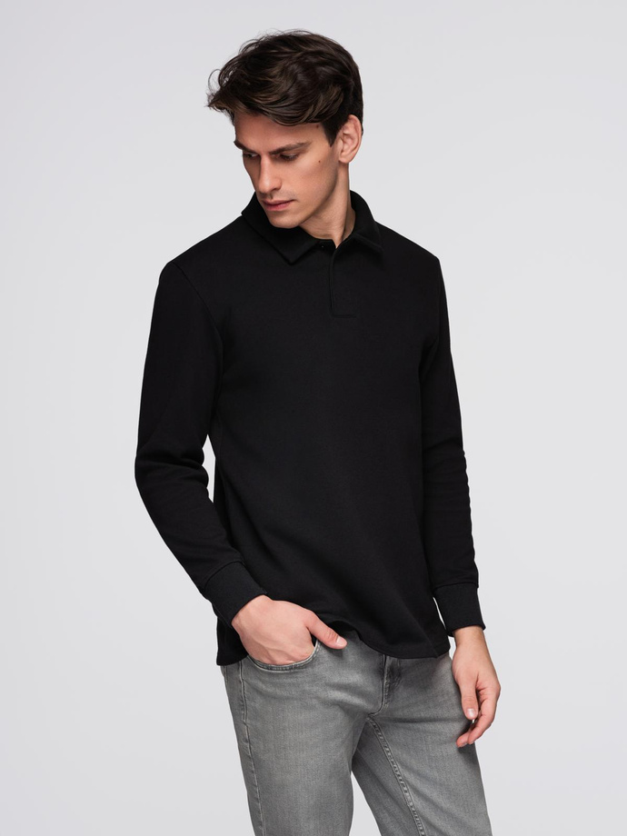 Men's structured knit polo collar sweatshirt - black V8 OM-SSNZ-0149