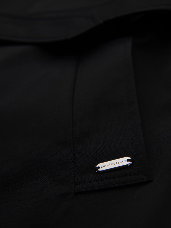 Elegancki płaszcz męski trencz SLIM FIT z paskiem – czarny V2 OM-COSC-0126