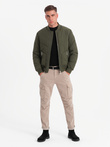 Men's quilted bomber jacket with metal zippers - dark olive green V3 OM-JALP-0143