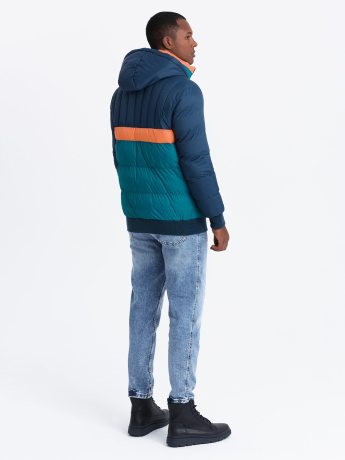 Men's sporty colorful retro jacket - navy blue and orange V3 OM-JALP-0175