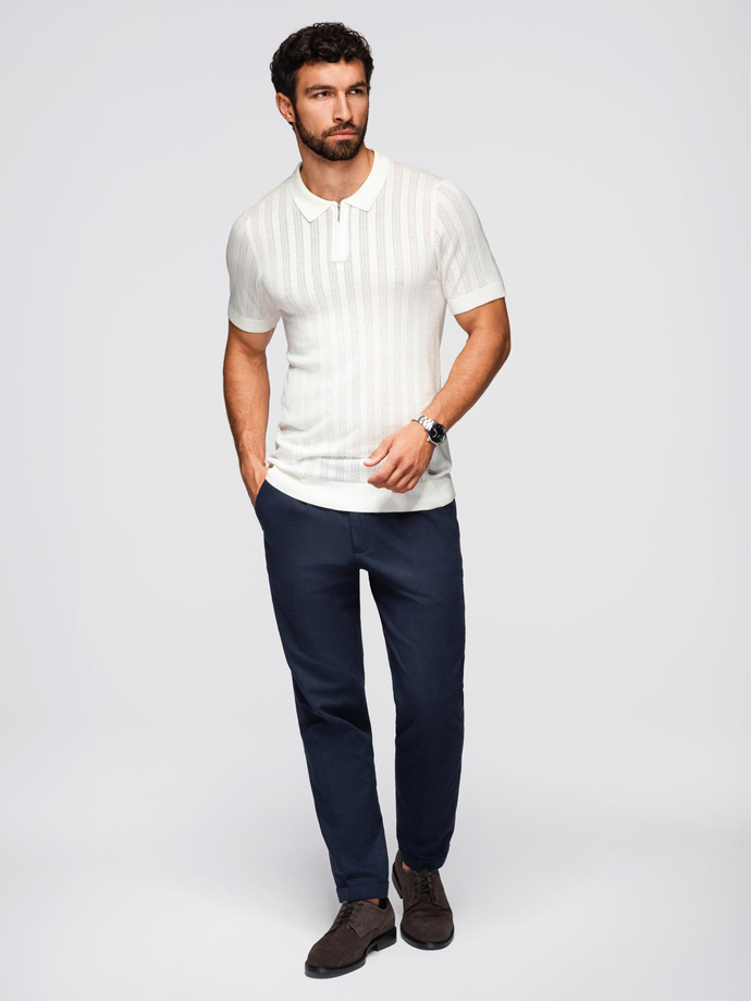 Men's openwork polo shirt with zipper at neckline - white V1 OM-POSS-0158