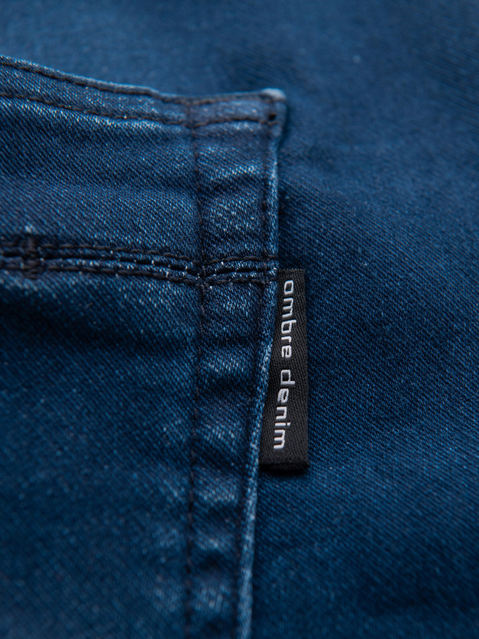 Men's denim jogger pants with drawstring waist - dark blue V3 OM-PADJ-0242