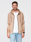 Unzipped men's hooded sweatshirt with piping - beige V4 OM-SSZP-0210