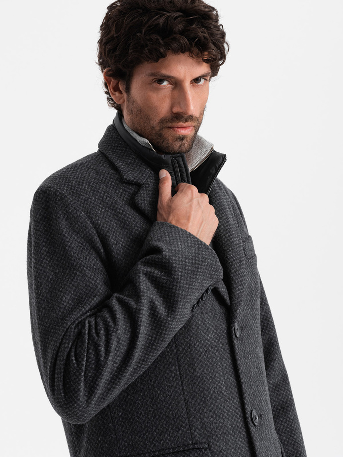 Unbuttoned men's wool blend coat - graphite V2 OM-COWC-0121