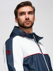 Men's contrast windbreaker jacket with hood - navy blue and white V1 OM-JANP-0228