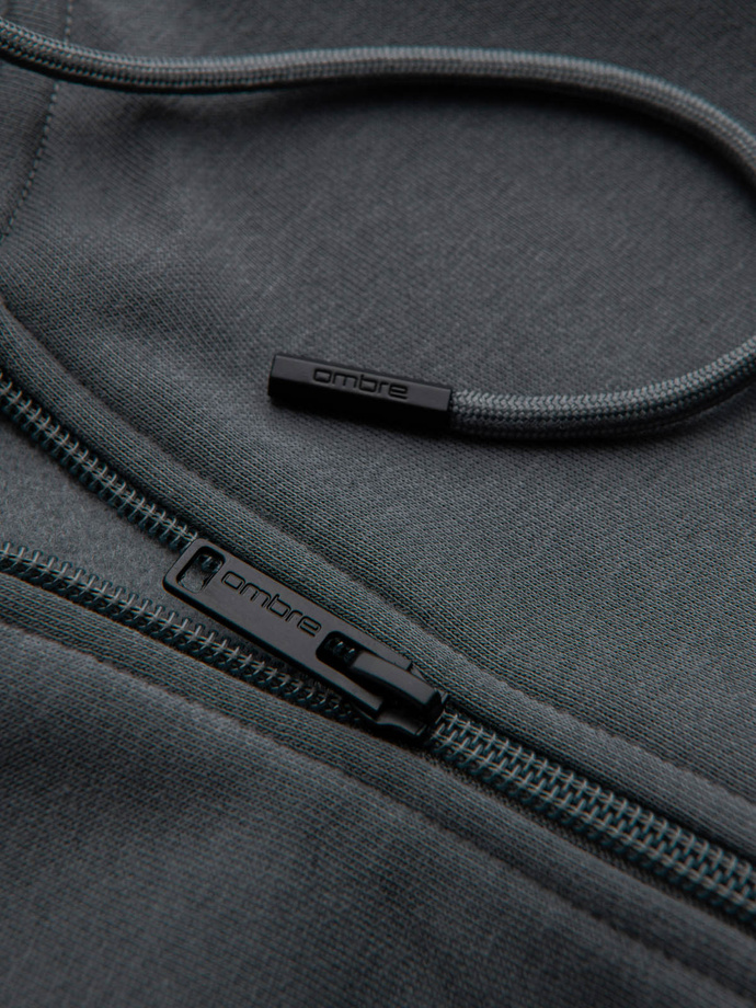 Rozpinana męska dresowa bluza BASIC – grafitowa V11 OM-SSBZ-0160