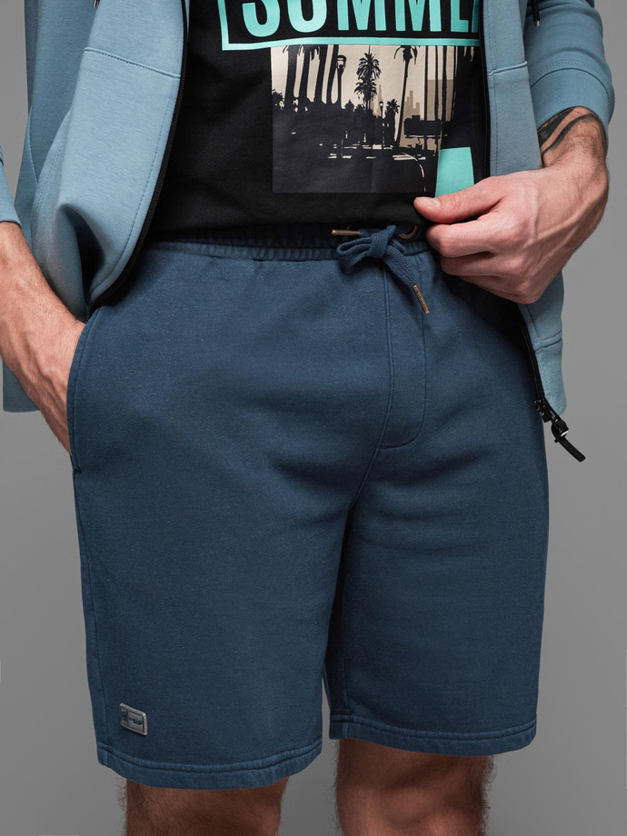 Krótkie spodenki dresowe męskie RELAXED FIT w stylu athleisure – granatowe V4 OM-SRWS-0122