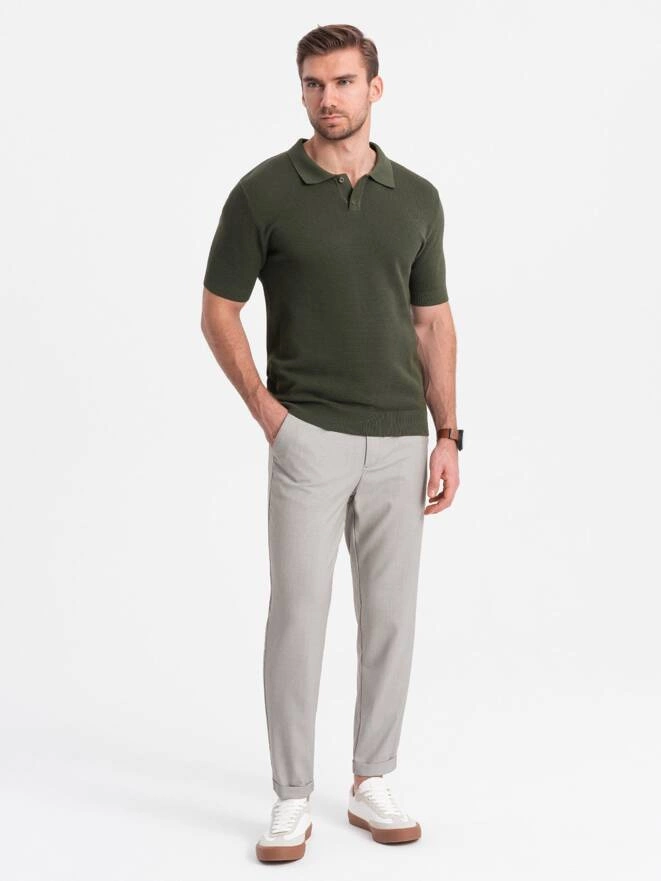 Męskie spodnie chino REGULAR FIT z gumką w pasie – szaro-beżowe V1 OM-PACP-0157