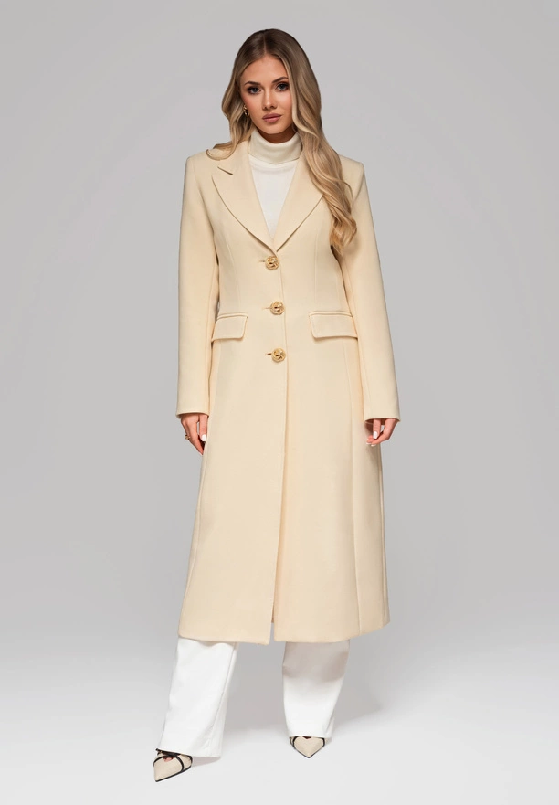 Men's minimalist coat with detachable vest - beige V1 OM-COLC-0139