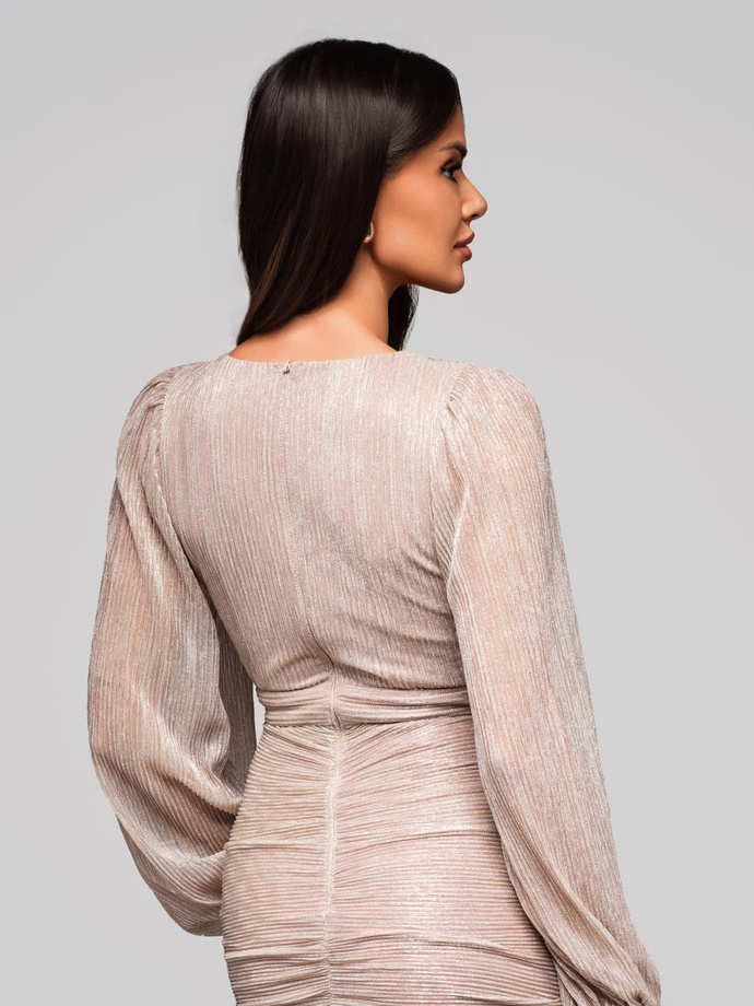 Women's mini dress with long sleeves and v-neck RUBI DLR195 - silver