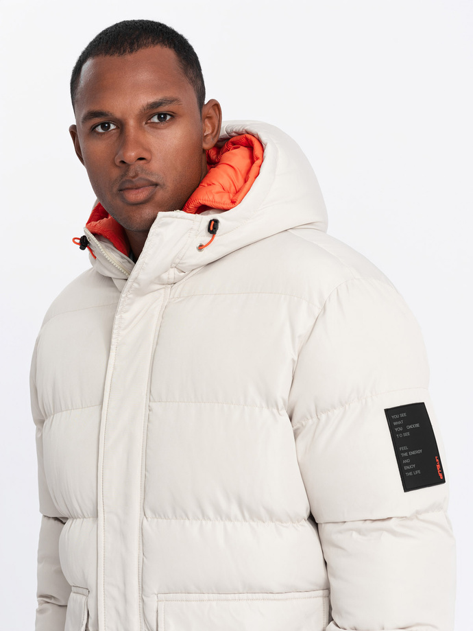 Men's sports warm jacket with double hood - ash V1 OM-JAHP-0208