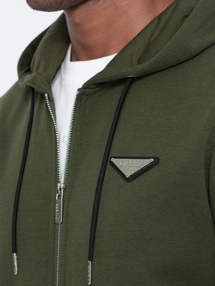 Men's unbuttoned hooded sweatshirt - olive V1 OM-SSZP-22SS-010