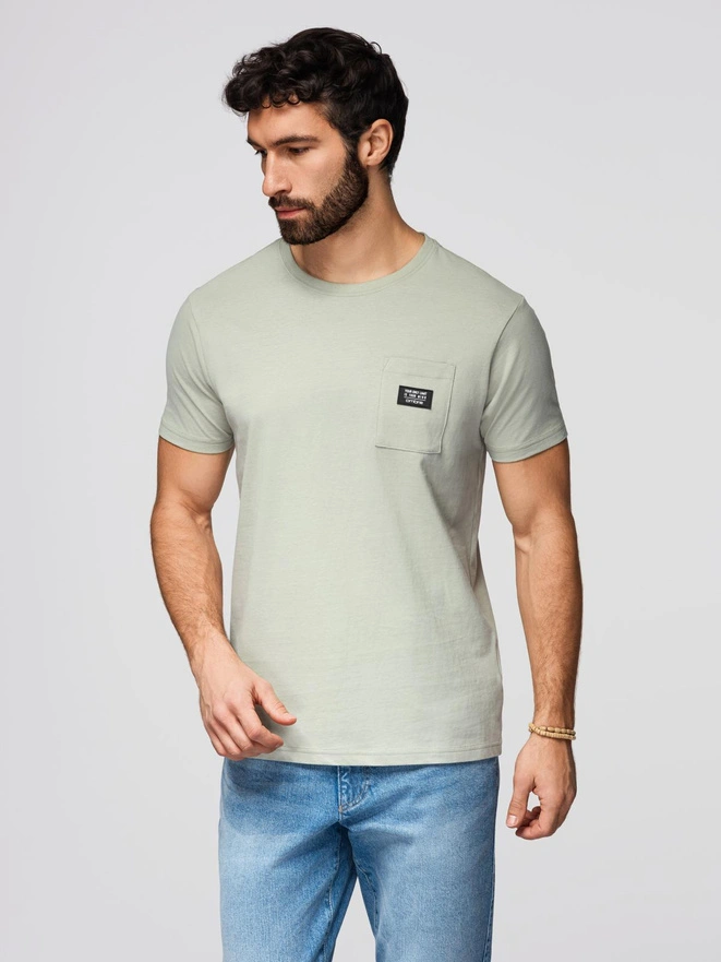 Casual men's t-shirt with pocket patch - light grey V2 OM-TSCT-0109