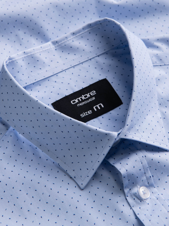 Men's micro-patterned cotton REGULAR FIT shirt - light blue V2 OM-SHCS-0152