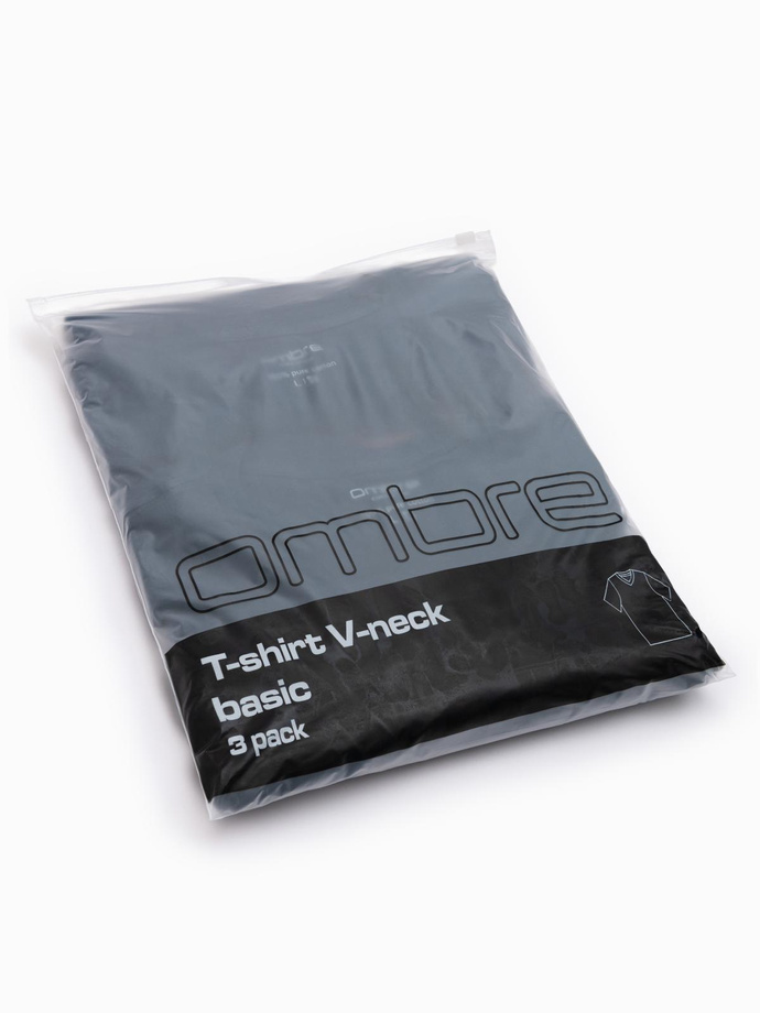 Zestaw męskich koszulek bawełnianych V-neck BASIC – 3x granatowy V10 OM-TSBS-0233