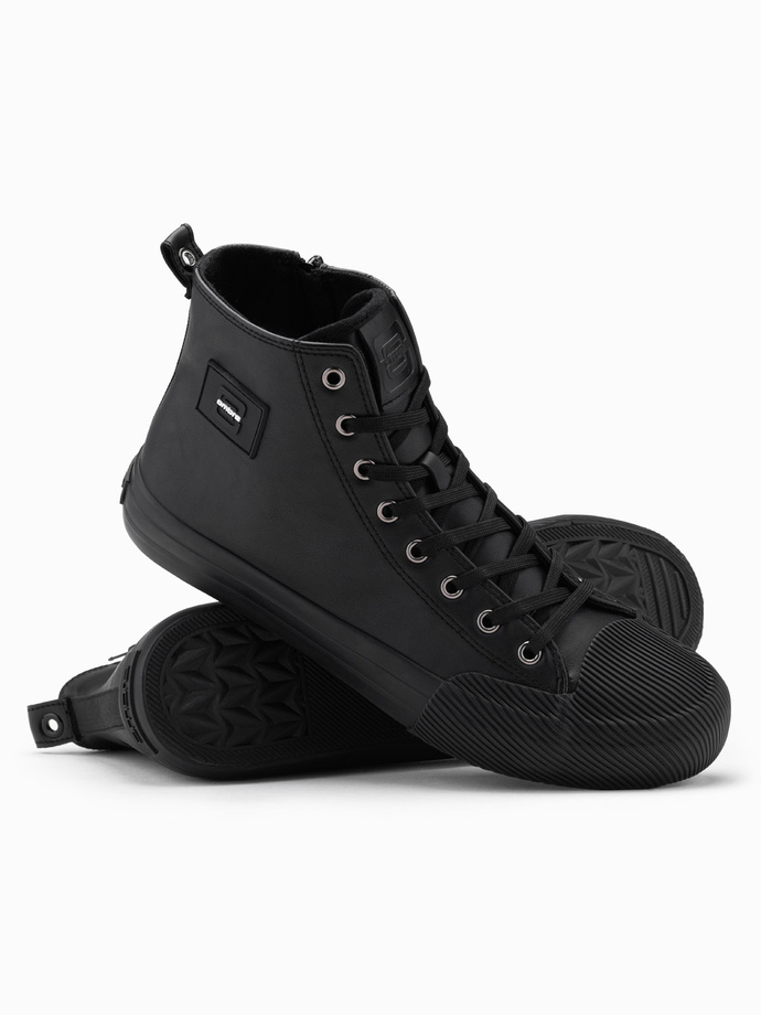 Men's high-top sneakers with decorative toe box - black V1 OM-FOTH-0157