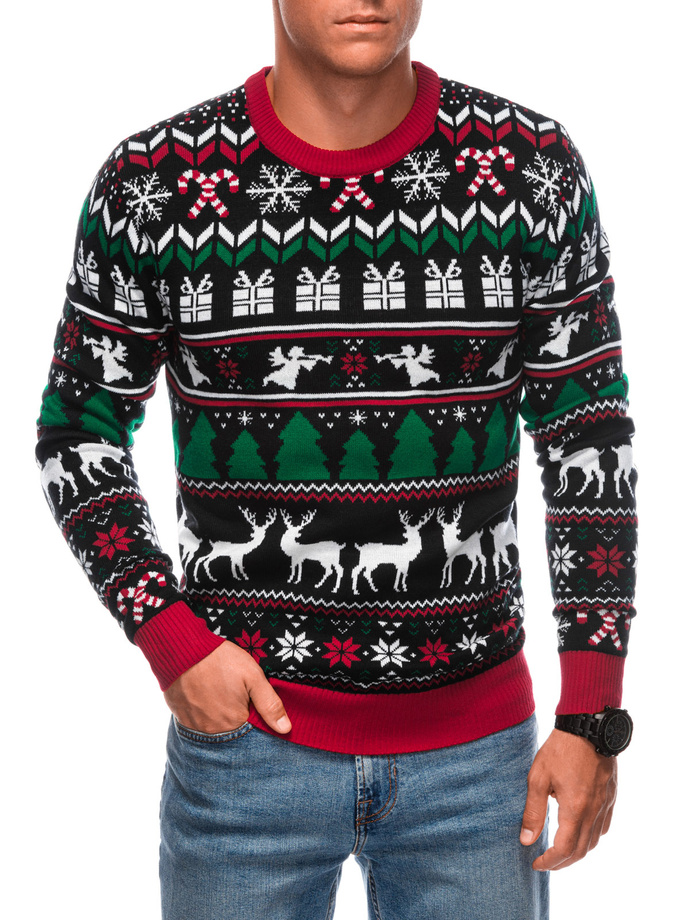 Men's Norwegian winter sweater with Christmas patterns - black V1 EM-SWOS-0103